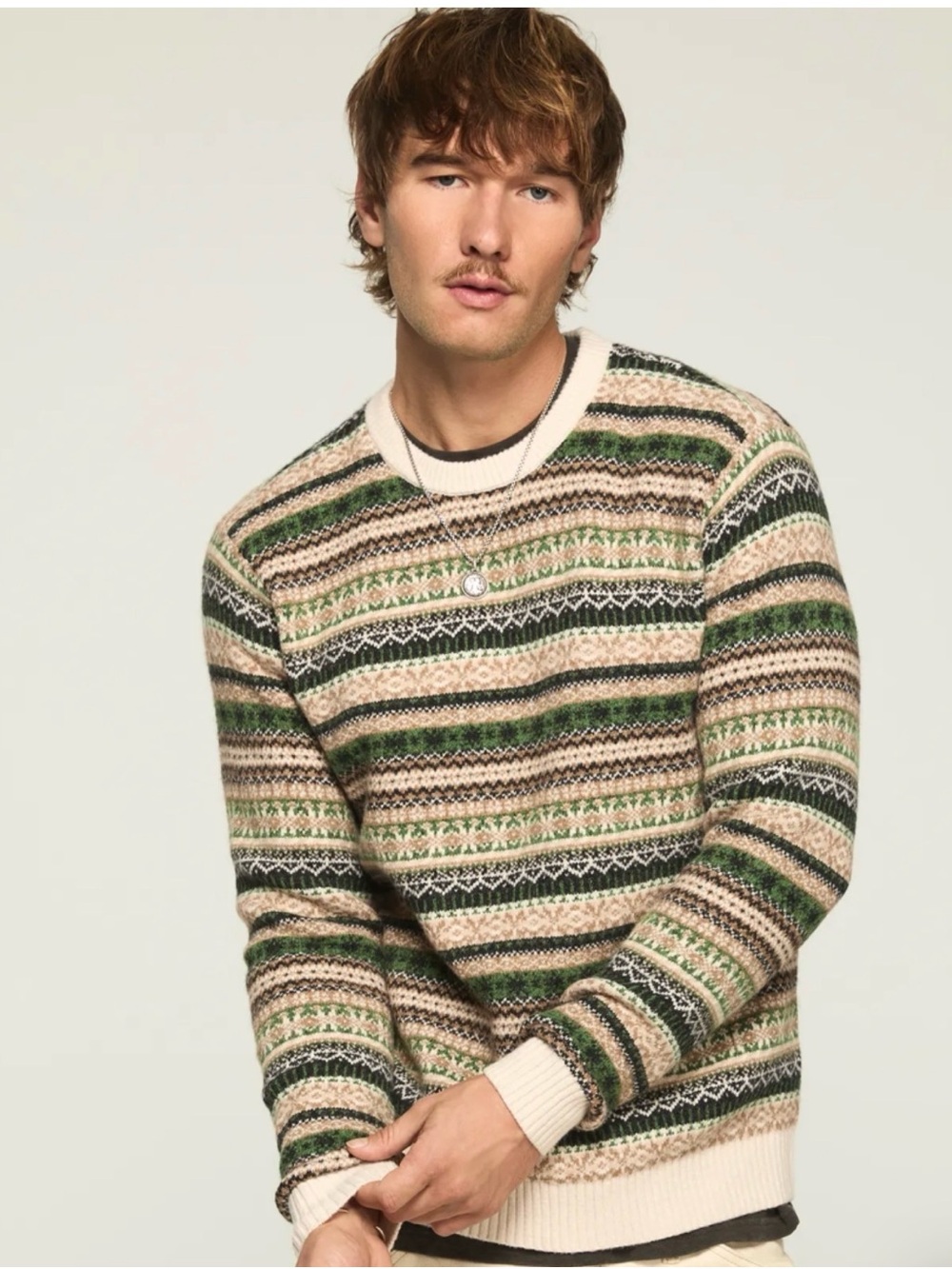 Lucky Brand Men’s L Fair Isle Crew Sweater Oatmeal Multi Nordic